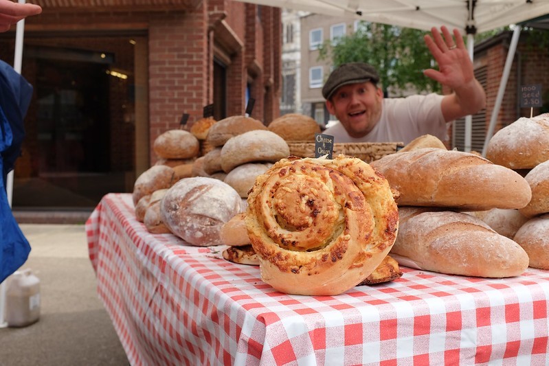 happy baker at norwich farmers market
